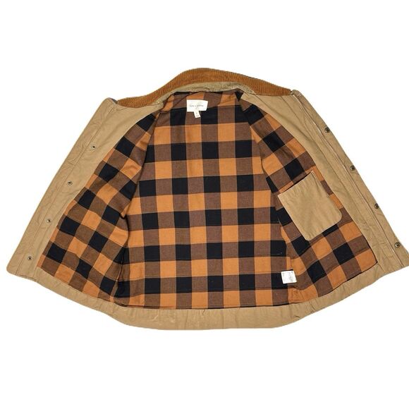 Sun+Stone Corduroy and Khaki Canvas Brown Tan Utility Vest Plaid Lined Men’s XL - Picture 3 of 12